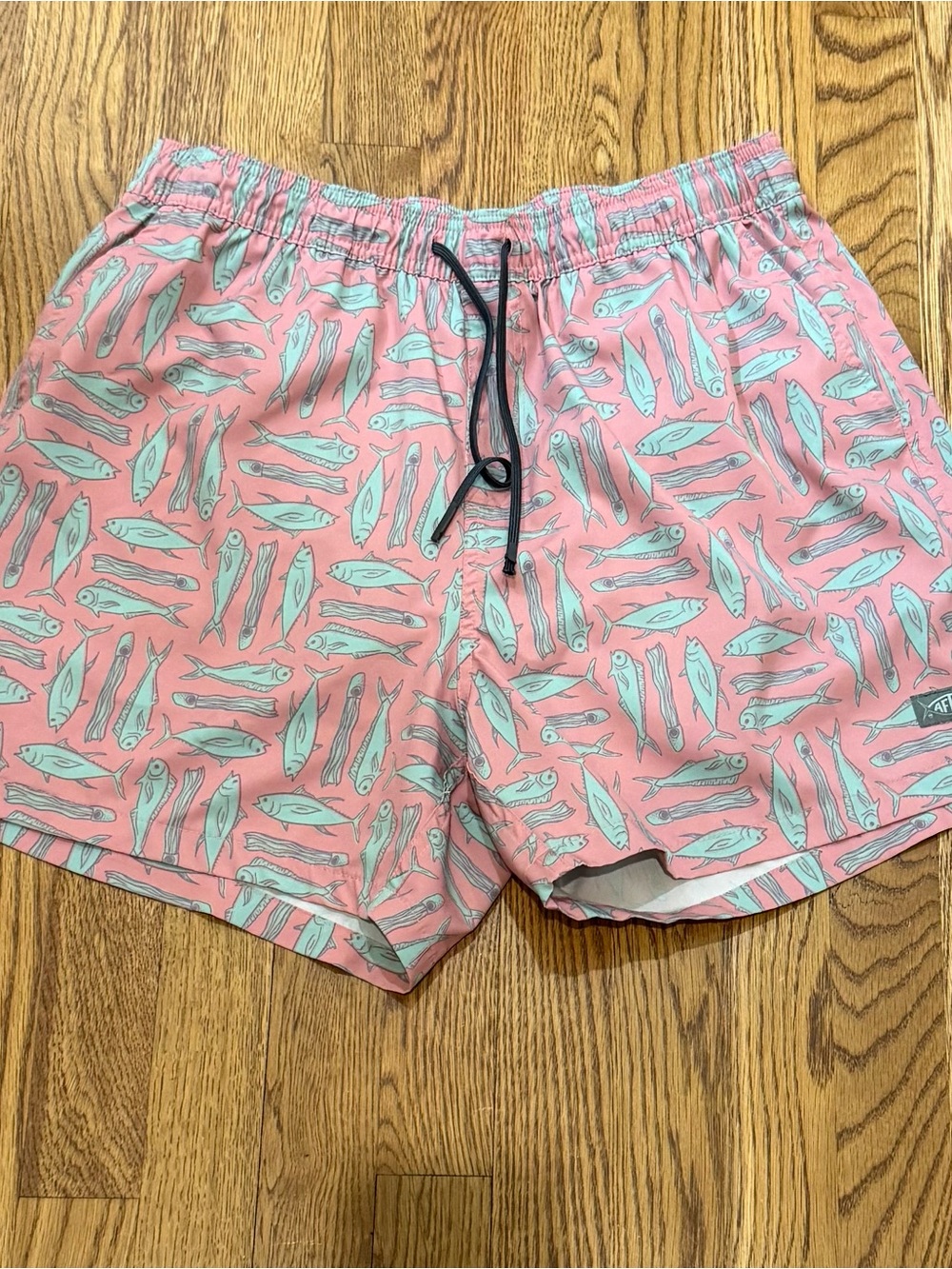 AFTCO Pink & Light Blue Fish Pattern Swim Trunks